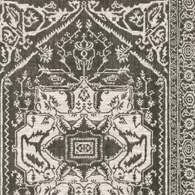 5' X 8' Gray And Ivory Oriental Area Rug