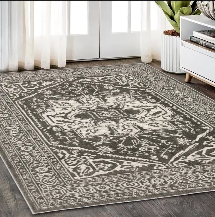 5' X 8' Gray And Ivory Oriental Area Rug
