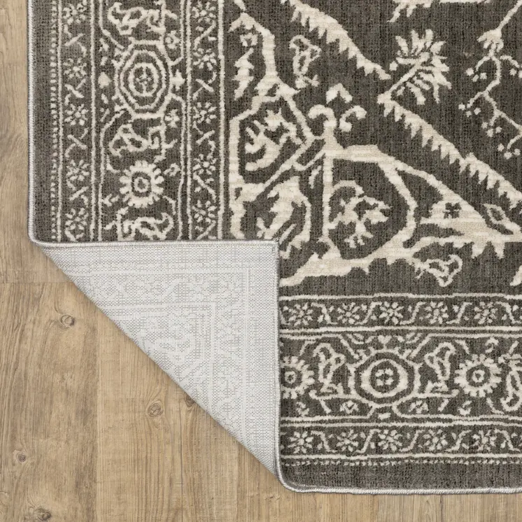 8' Gray And Ivory Oriental Runner Rug
