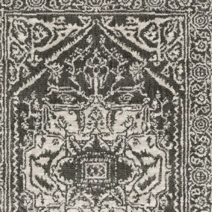 8' Gray And Ivory Oriental Runner Rug