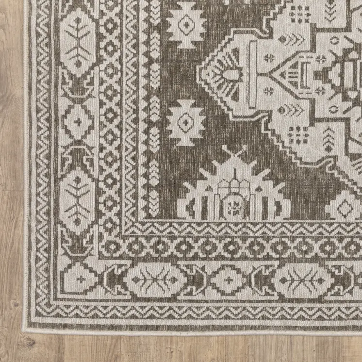 5' X 8' Gray And Gray Medallion Area Rug