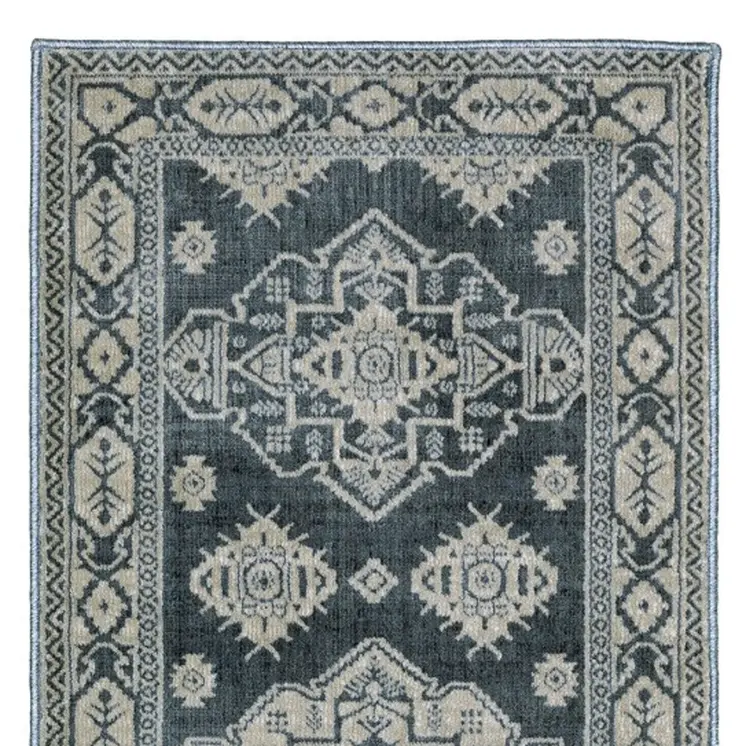 8' Blue And Gray Medallion Runner Rug