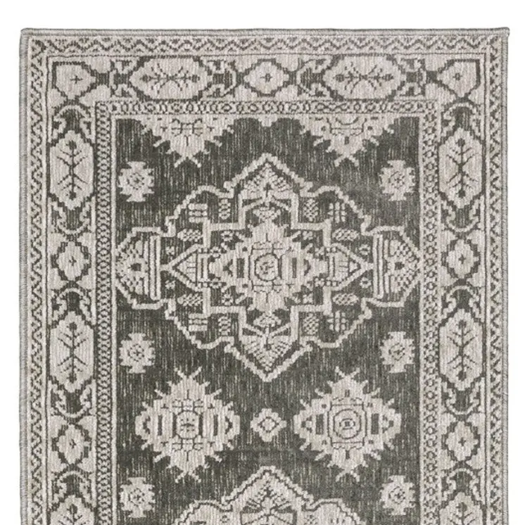8' Gray And Gray Medallion Runner Rug
