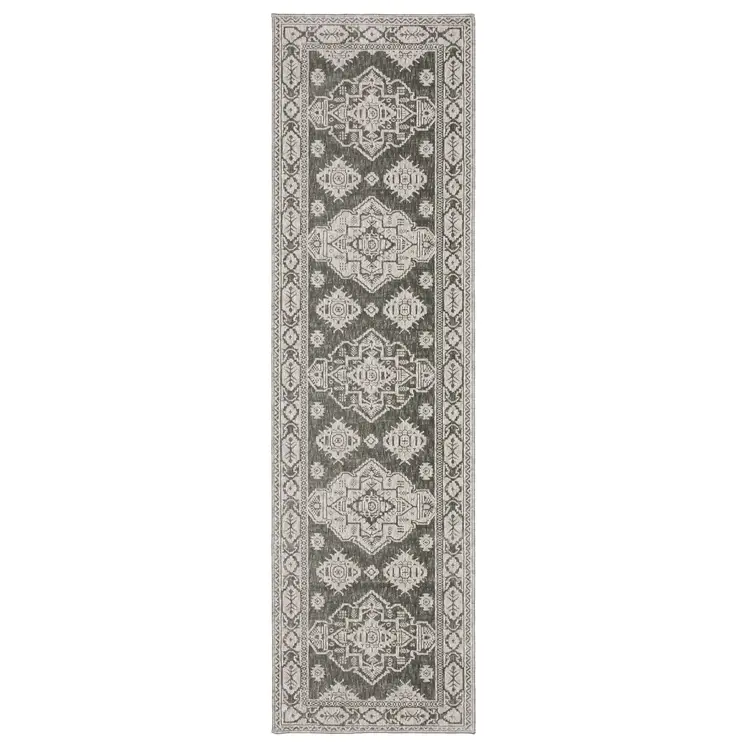8' Gray And Gray Medallion Runner Rug