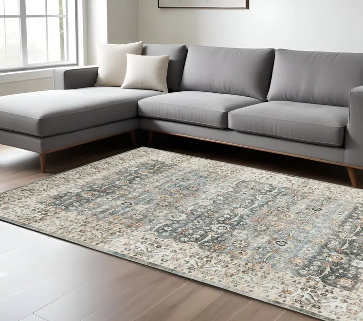 8' X 10' Gray And Ivory Oriental Area Rug