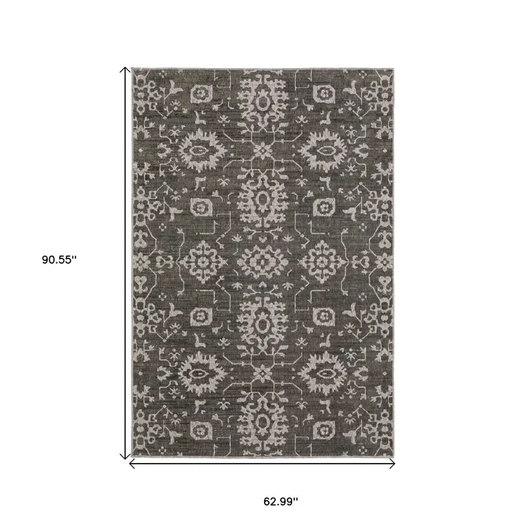 5' X 8' Gray And Ivory Oriental Area Rug
