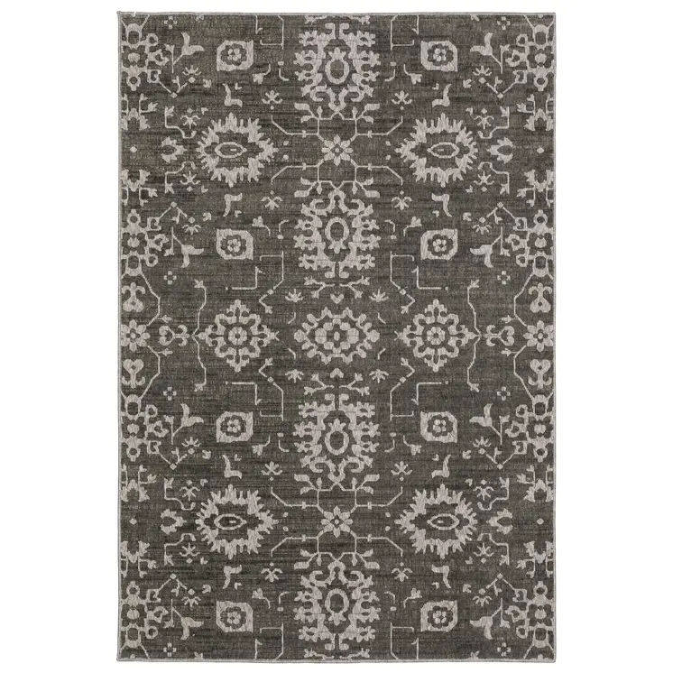 5' X 8' Gray And Ivory Oriental Area Rug