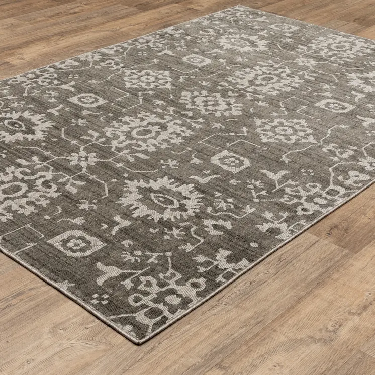 5' X 8' Gray And Ivory Oriental Area Rug