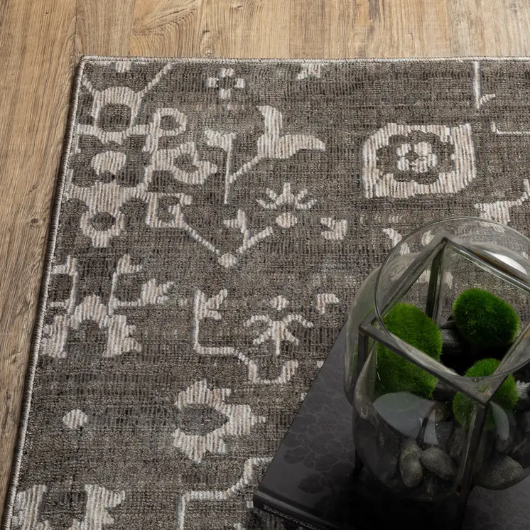 5' X 8' Gray And Ivory Oriental Area Rug