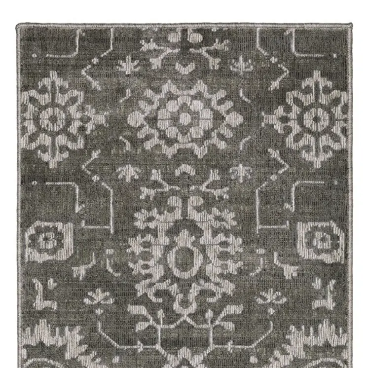 8' Gray And Ivory Oriental Runner Rug