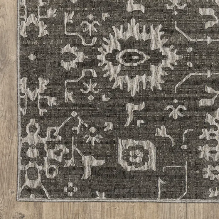 8' Gray And Ivory Oriental Runner Rug