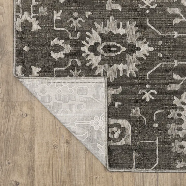 8' Gray And Ivory Oriental Runner Rug