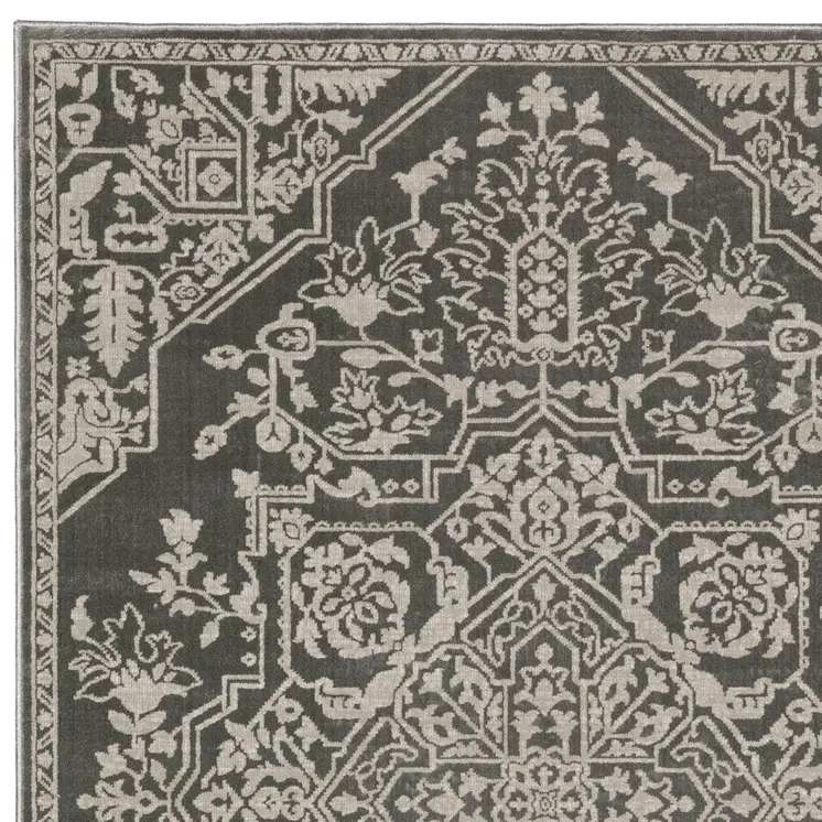 5' X 8' Gray And Light Gray Oriental Area Rug