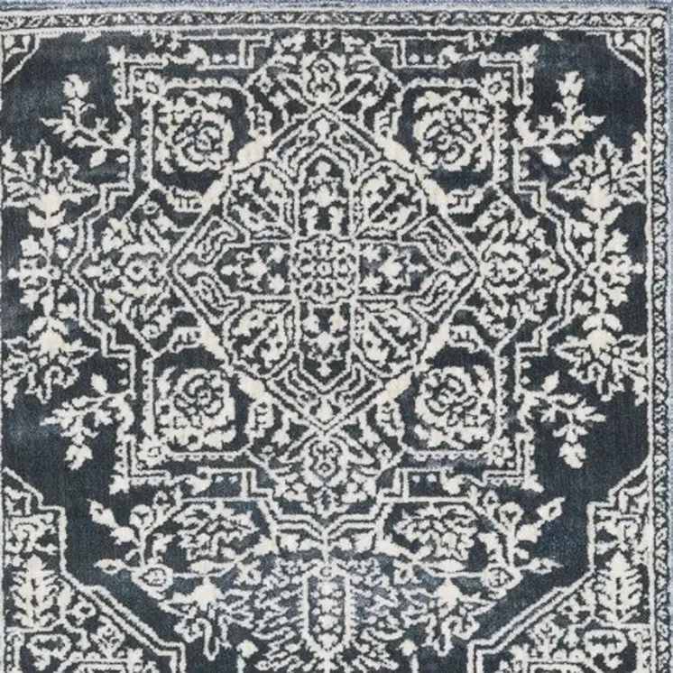 8' Blue And Ivory Oriental Runner Rug