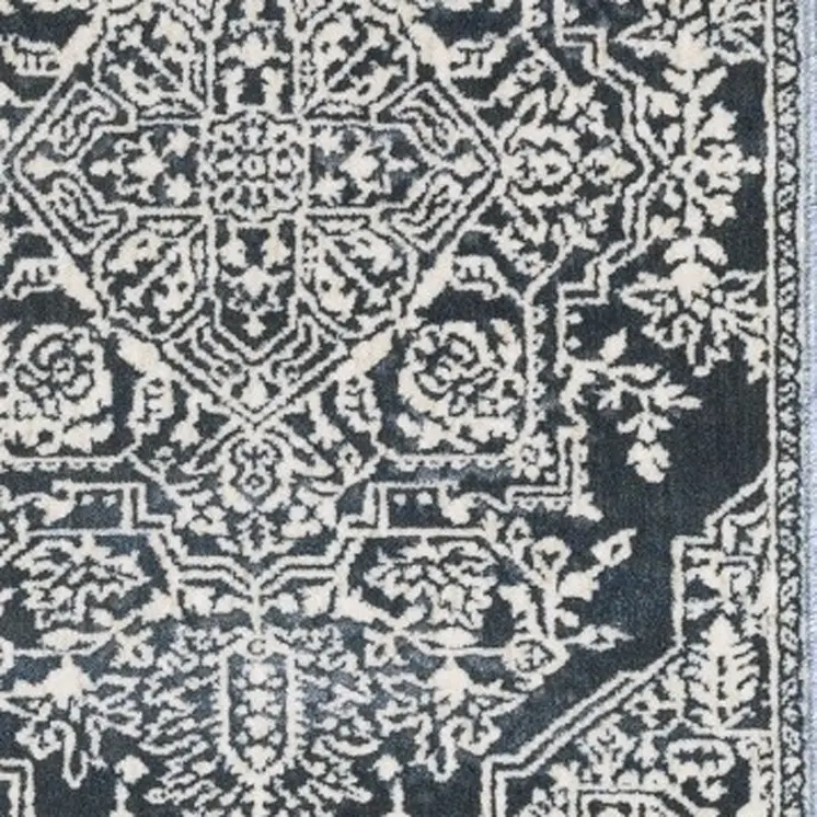 8' Blue And Ivory Oriental Runner Rug