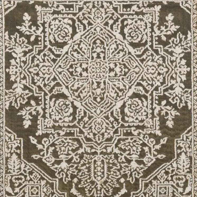 8' Gold And Beige Oriental Runner Rug