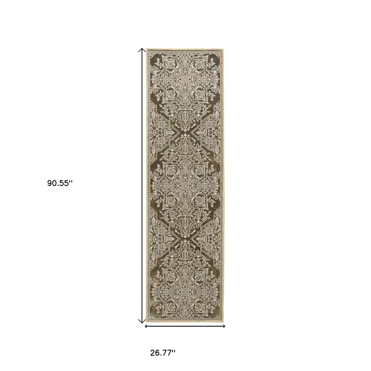8' Gold And Beige Oriental Runner Rug