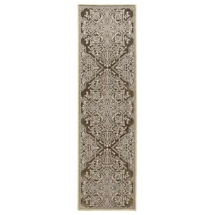 8' Gold And Beige Oriental Runner Rug