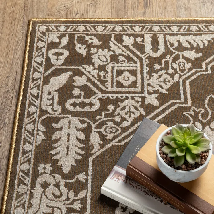 8' Gold And Beige Oriental Runner Rug