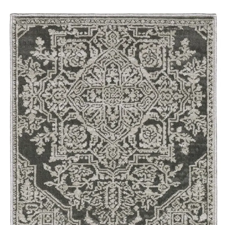 8' Gray And Light Gray Oriental Runner Rug