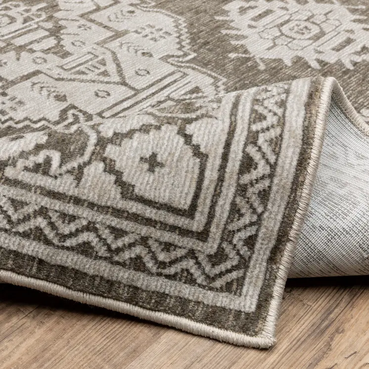 8' Gray And Light Gray Oriental Runner Rug
