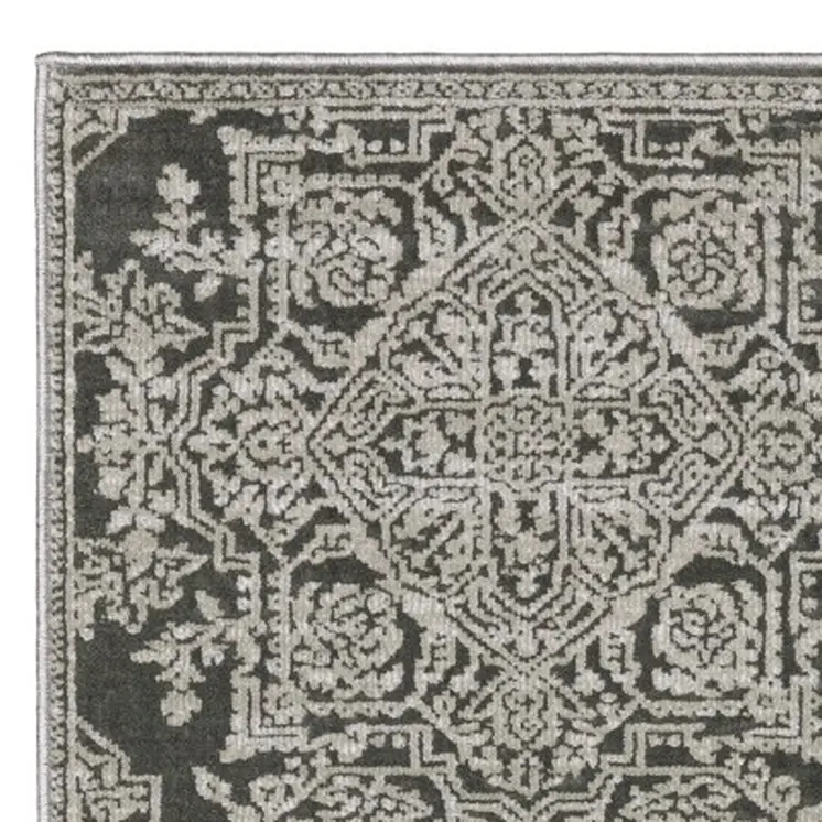 8' Gray And Light Gray Oriental Runner Rug