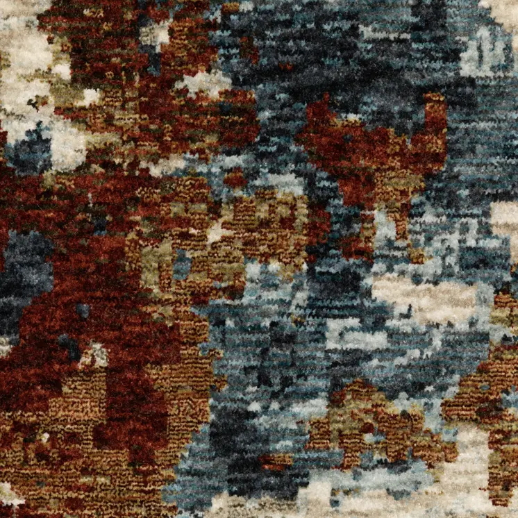 3' X 5' Beige Teal And Rust Abstract Area Rug With Fringe