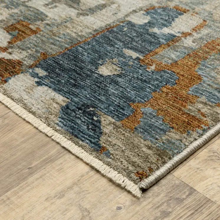 3' X 5' Beige Teal And Brown Abstract Area Rug With Fringe