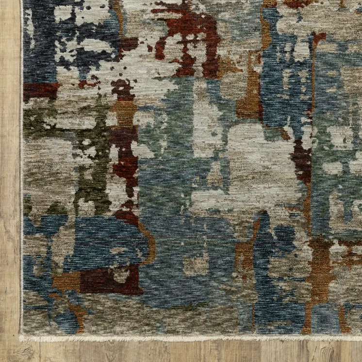 3' X 5' Beige Teal And Brown Abstract Area Rug With Fringe