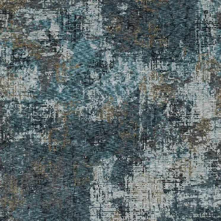 3' X 5' Blue And Gray Abstract Area Rug With Fringe