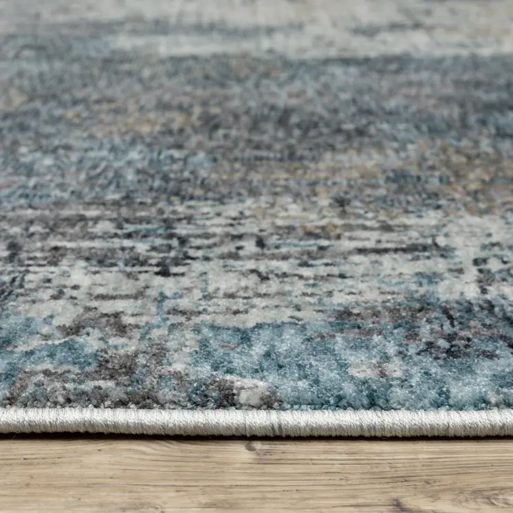 3' X 5' Blue And Gray Abstract Area Rug With Fringe