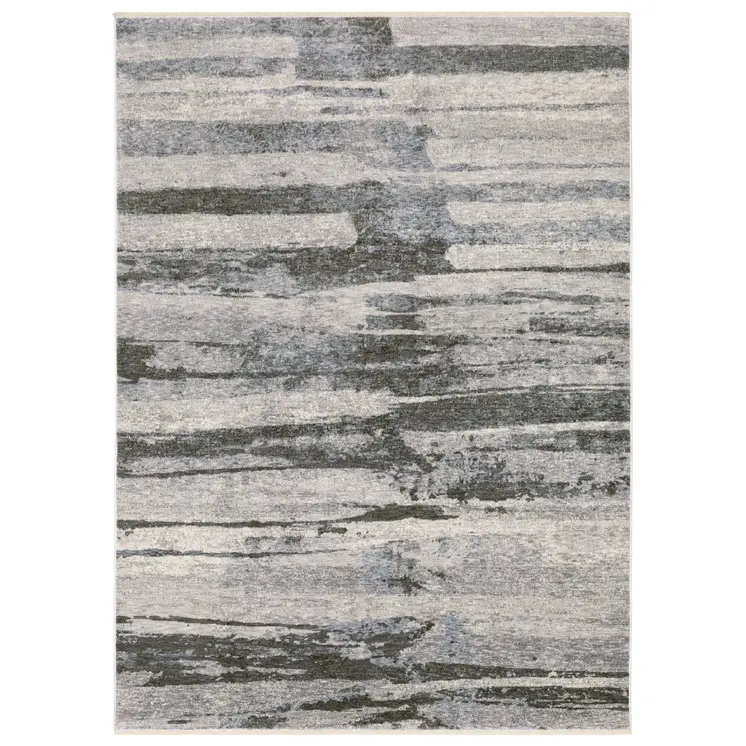 3' X 5' Gray And Ivory Abstract Area Rug With Fringe