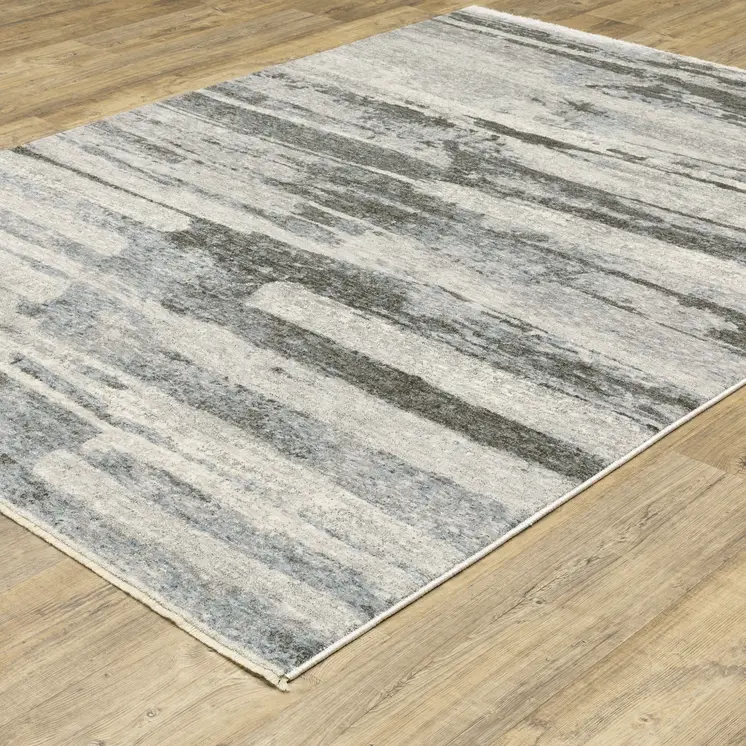 3' X 5' Gray And Ivory Abstract Area Rug With Fringe