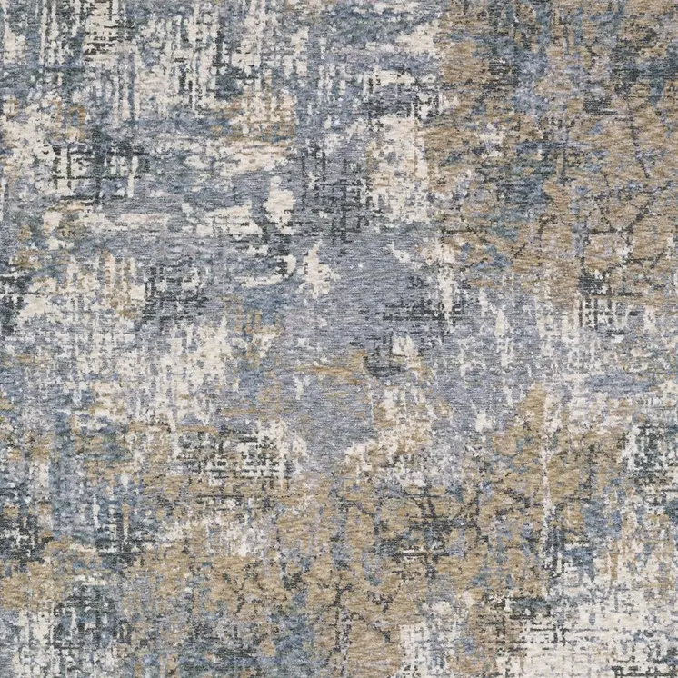 3' X 5' Beige And Blue Abstract Area Rug With Fringe