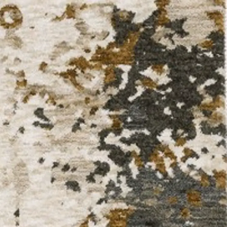 3' X 5' Beige And Gray Abstract Area Rug With Fringe