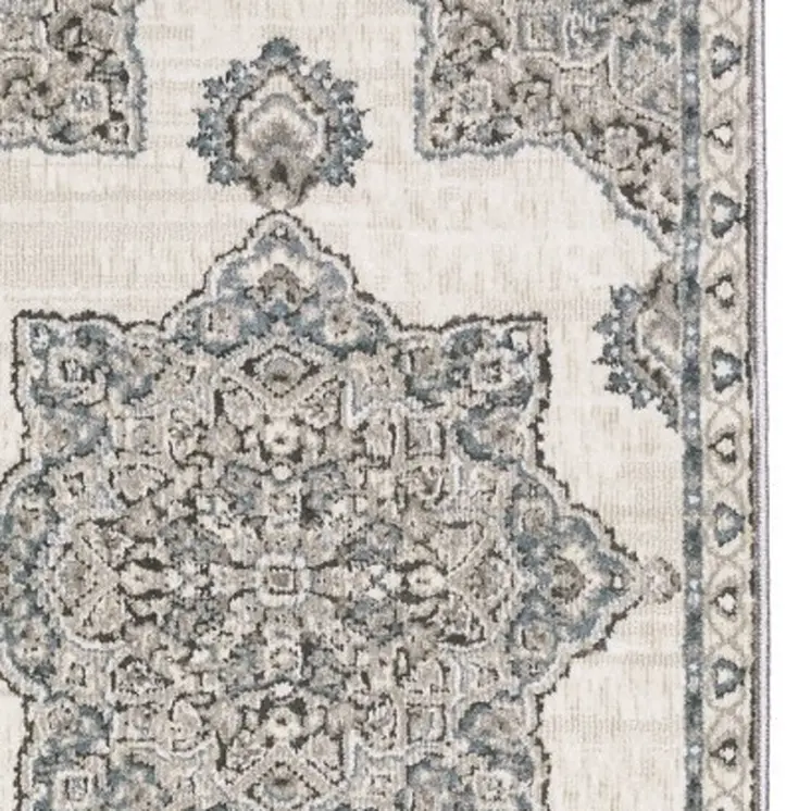 8' Gray And Blue Medallion Runner Rug