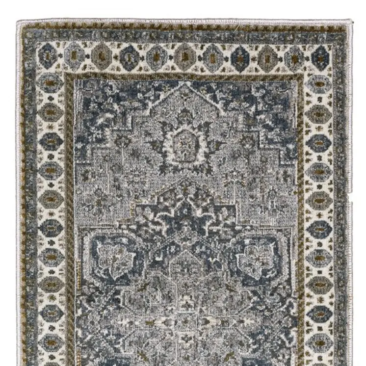8' Brown And Blue Medallion Runner Rug
