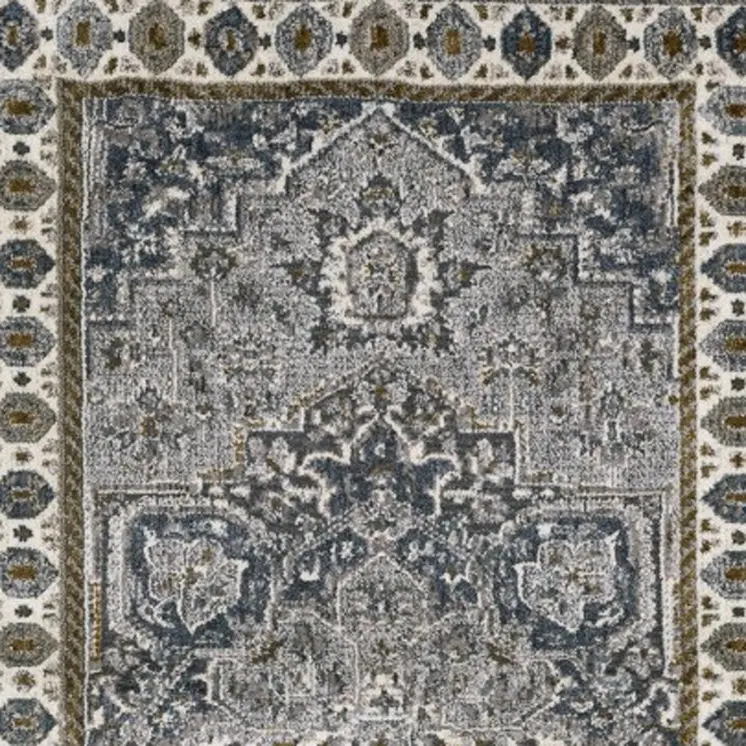 8' Brown And Blue Medallion Runner Rug