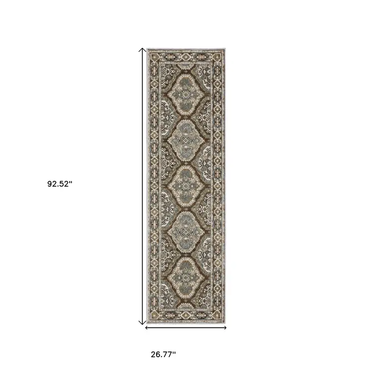 8' Blue And Gray Medallion Runner Rug