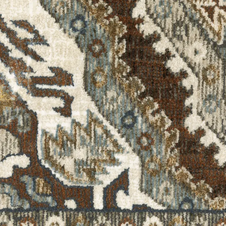 8' Blue And Gray Medallion Runner Rug