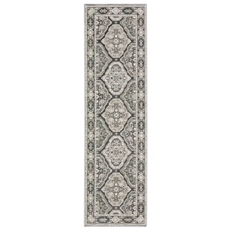 8' Ivory And Blue Medallion Runner Rug