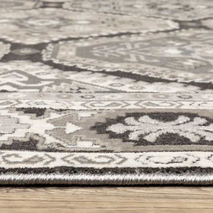 8' Ivory And Blue Medallion Runner Rug