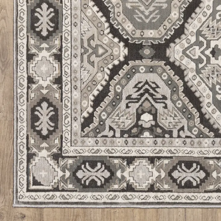 8' Ivory And Blue Medallion Runner Rug