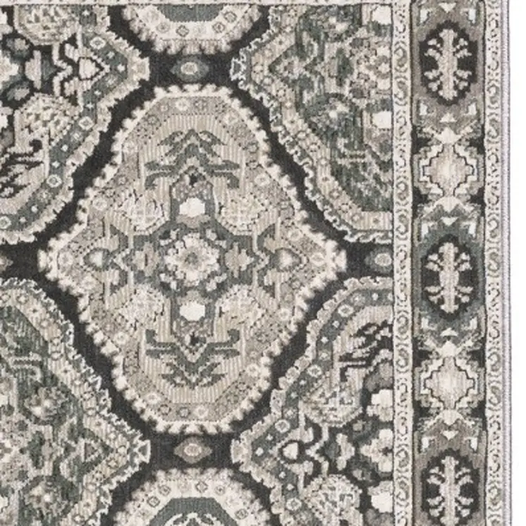 8' Ivory And Blue Medallion Runner Rug