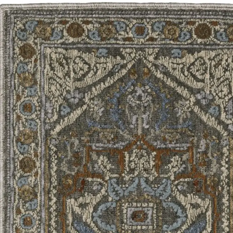8' Blue Ivory And Brown Medallion Runner Rug