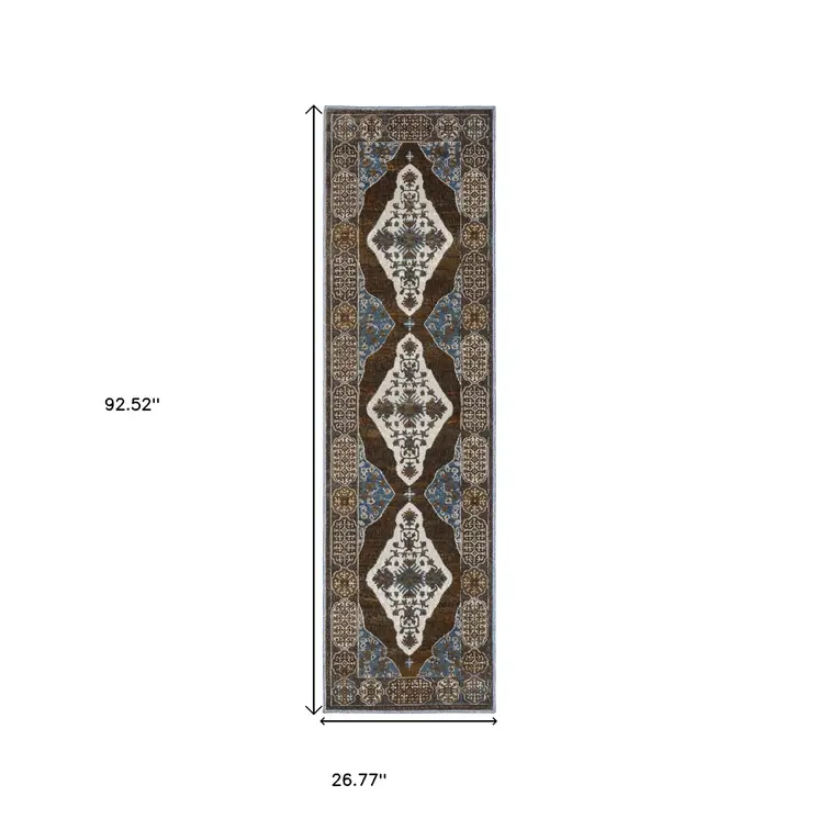 8' Blue And Green Medallion Runner Rug