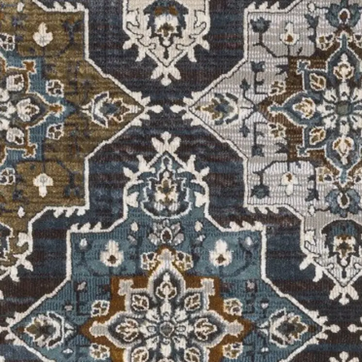 8' Gray And Blue Medallion Runner Rug