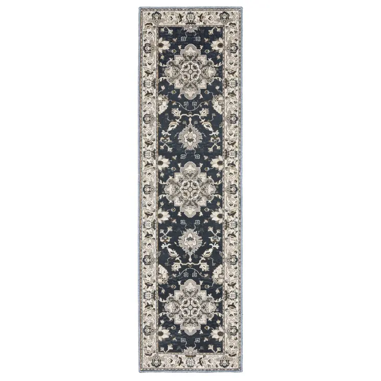 8' Blue Oriental Runner Rug