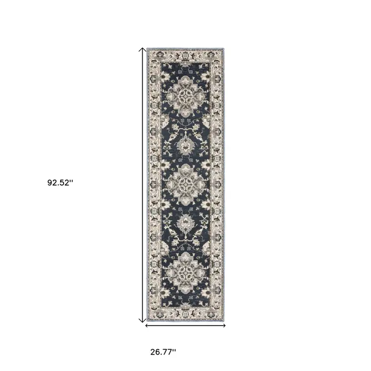 8' Blue Oriental Runner Rug