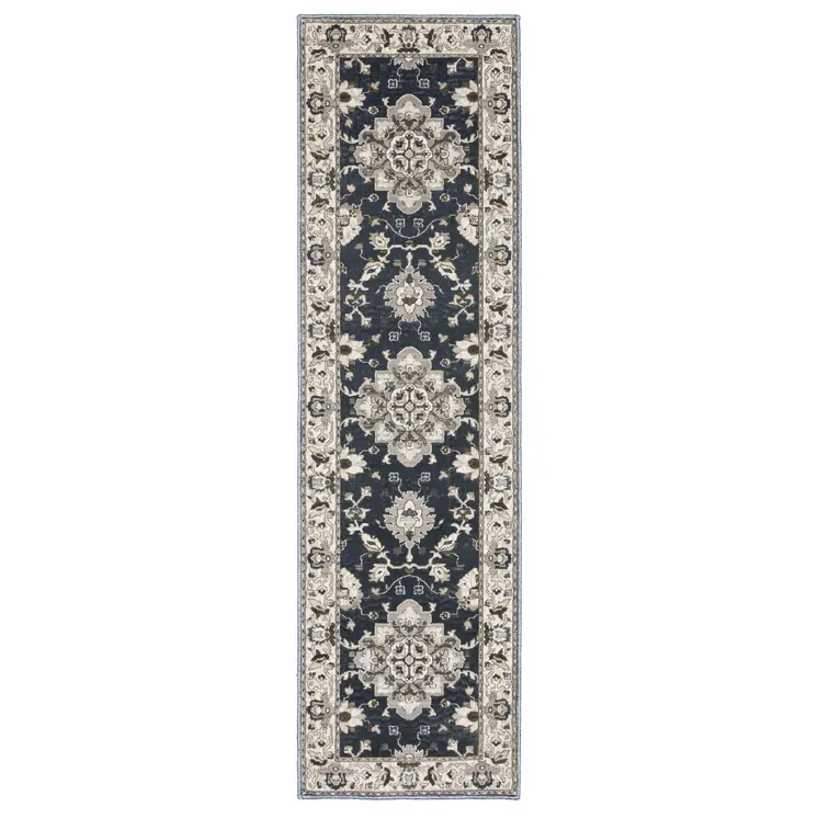 8' Blue Oriental Runner Rug